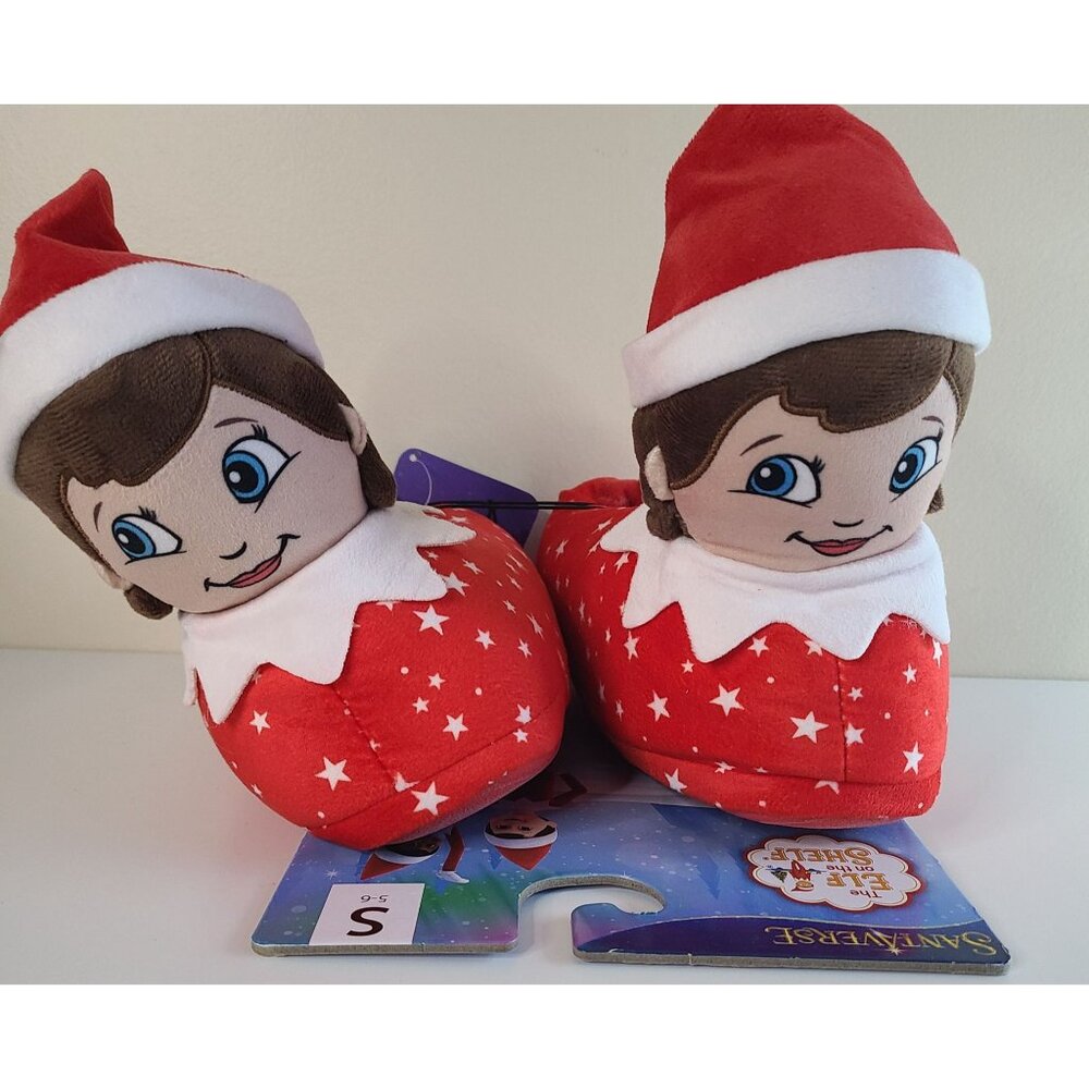 The Elf On The Shelf Red Star Slippers Women's S 5-6 Plush Soft Sole Christmas